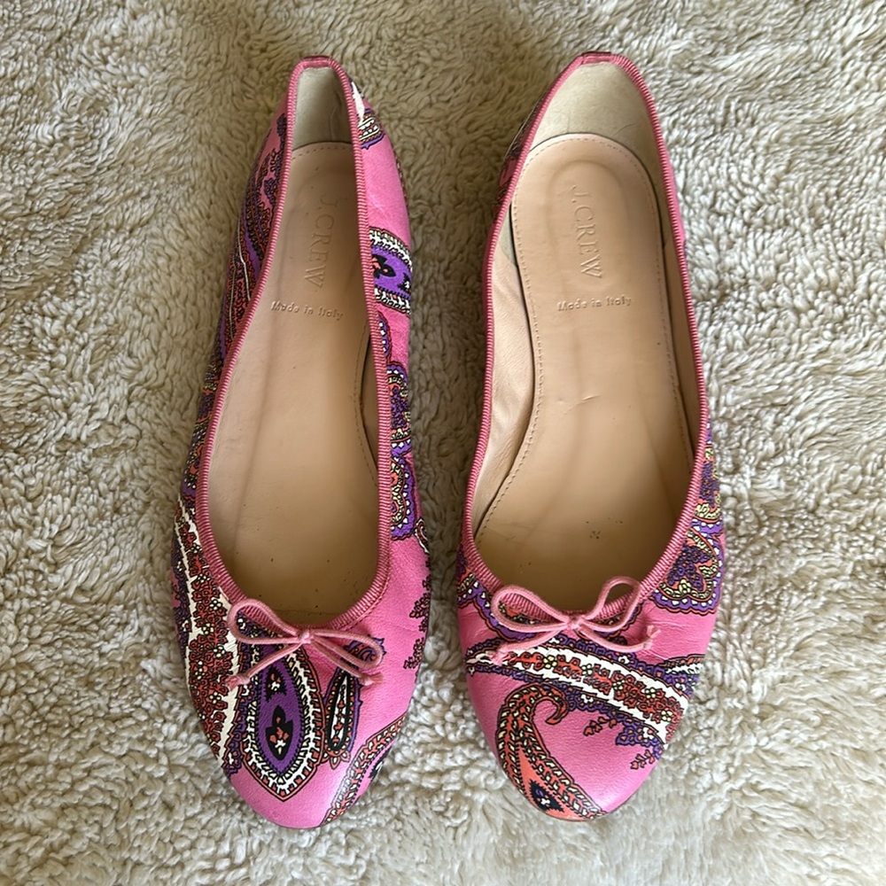 J Crew Purple pink/ Leather Round Toe Bow Tie Ballet Flats Shoes Size 8.5